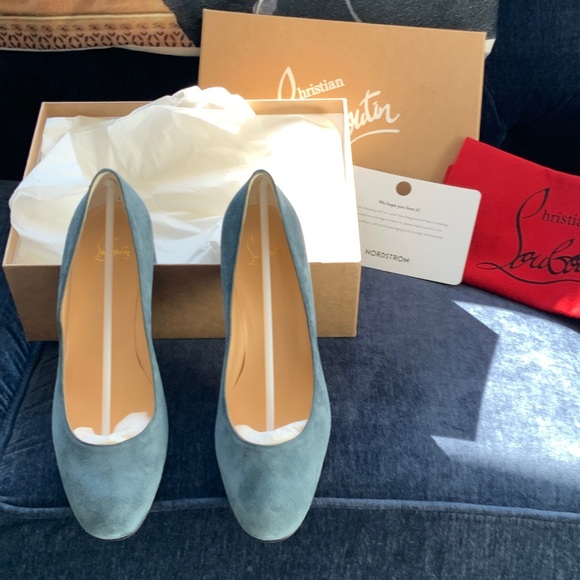 Christian Louboutin Teal Suede Heels - Picture 1 of 4